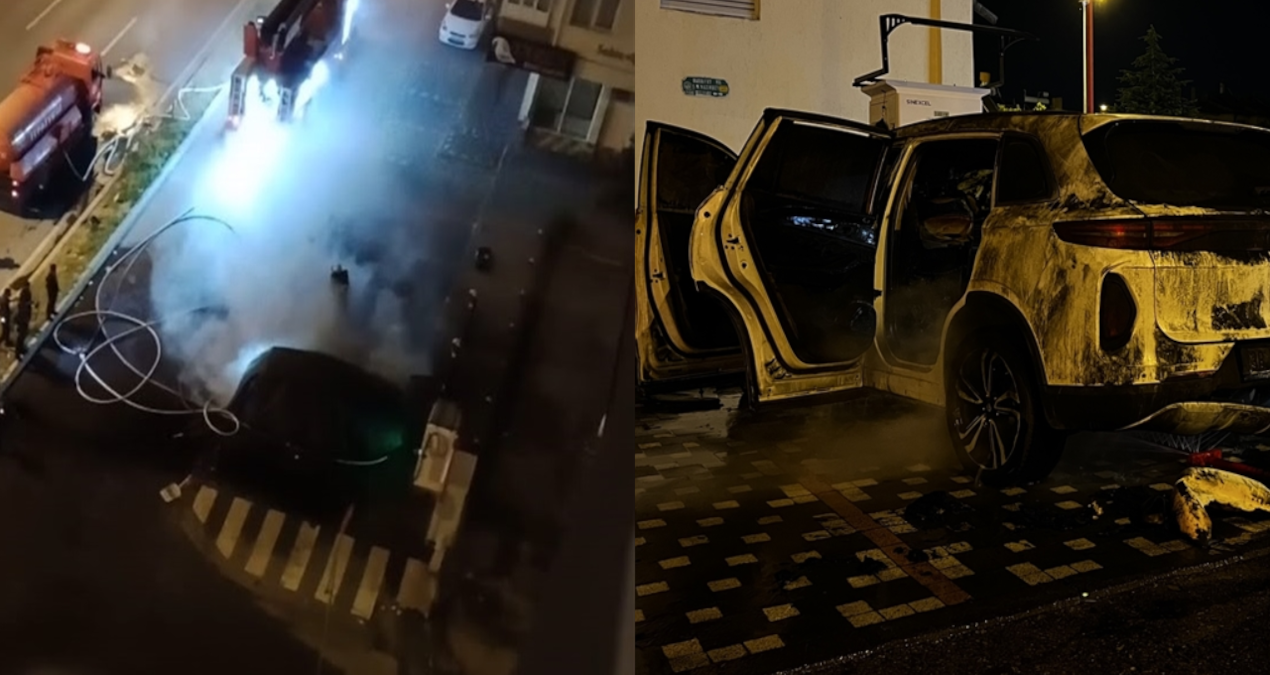 Sarj istasyonunda elektrikli otomobil kul oldu pEvNDnAD